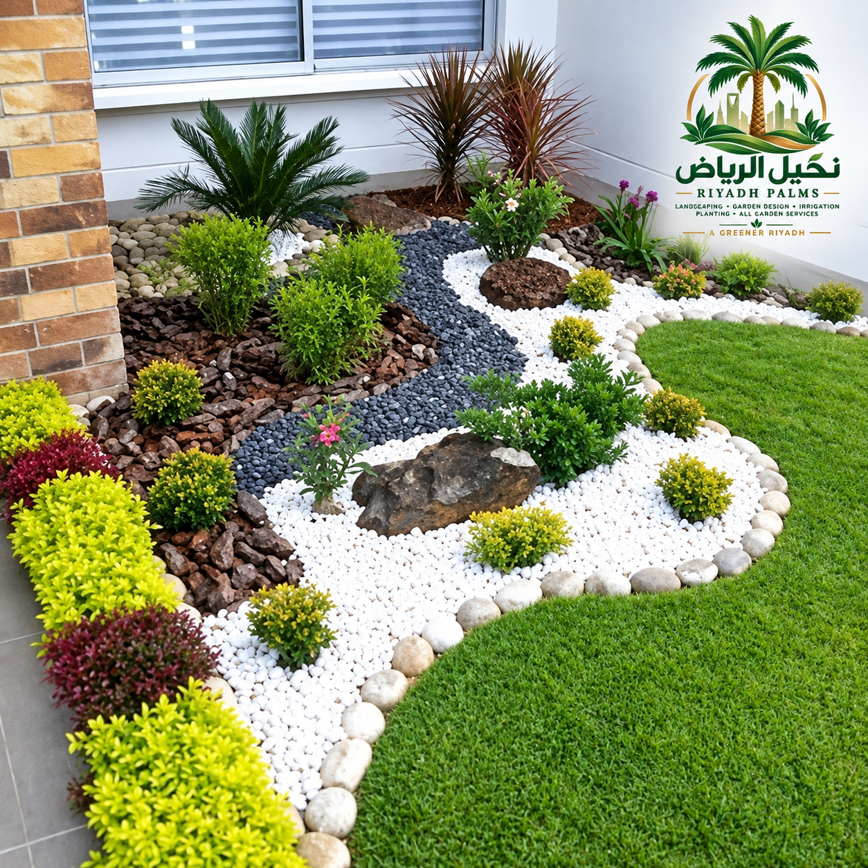حديقة فيلا بمساحات خضراء وممرات